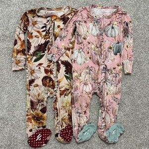 Posh Peanut Pink and Brown Floral Pumpkin Pajamas- fall bundle